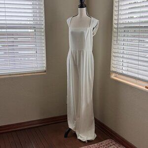 Lulus White Square Neck Wide-Leg Jumpsuit – Size XL